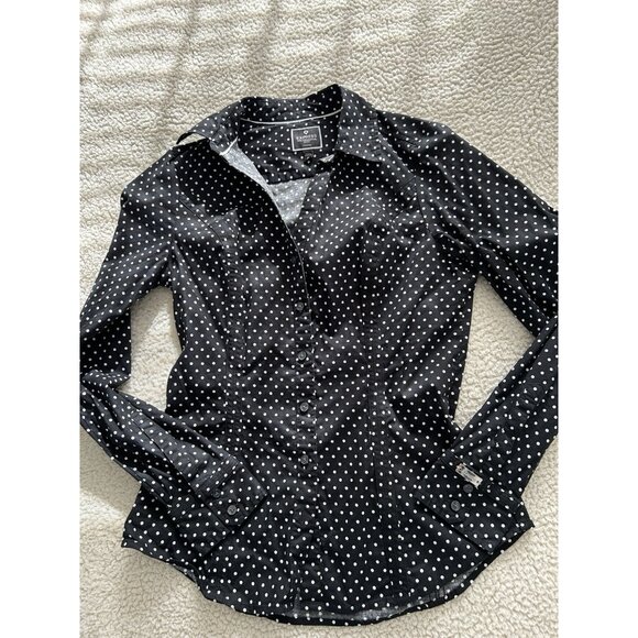Express The Essential Shirt Button Up Long Sleeve Black/White Polka Dots Size XS - Picture 6 of 8